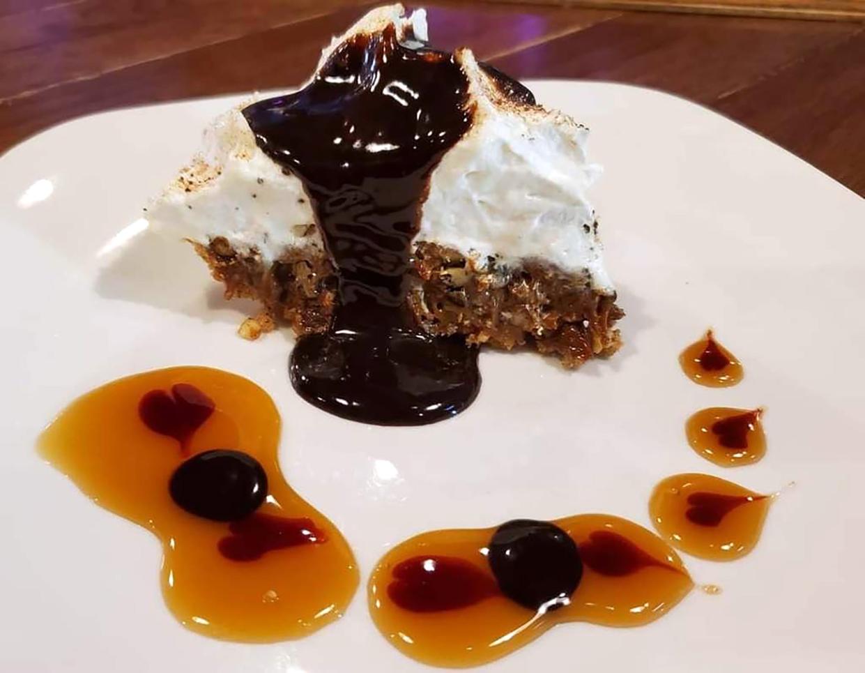 One Nineteen West Main in La Grange is home to the Kentucky Bacon Pie, which is a pretzel crust with a caramel toffee filling made of bacon, chocolate chips, candied praline pecans made from scratch. The pie is topped with a whipped topping drizzled with mocha.