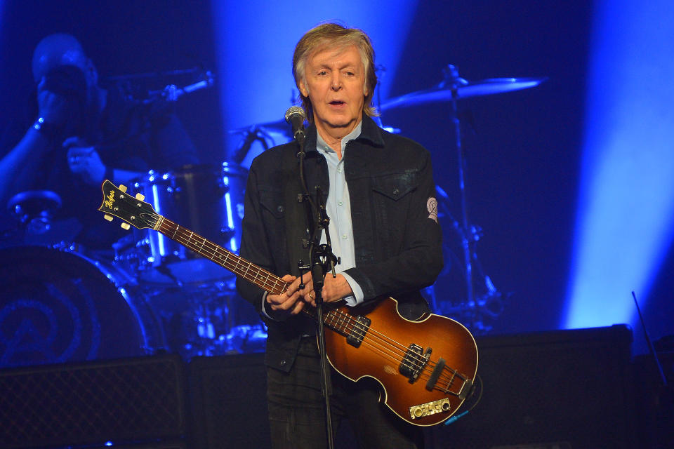 LONDON, ENGLAND - DECEMBER 16:  Sir Paul McCartney performs live on stage at the O2 Arena during his 'Freshen Up' tour, on December 16, 2018 in London, England. (Photo by Jim Dyson/Getty Images)