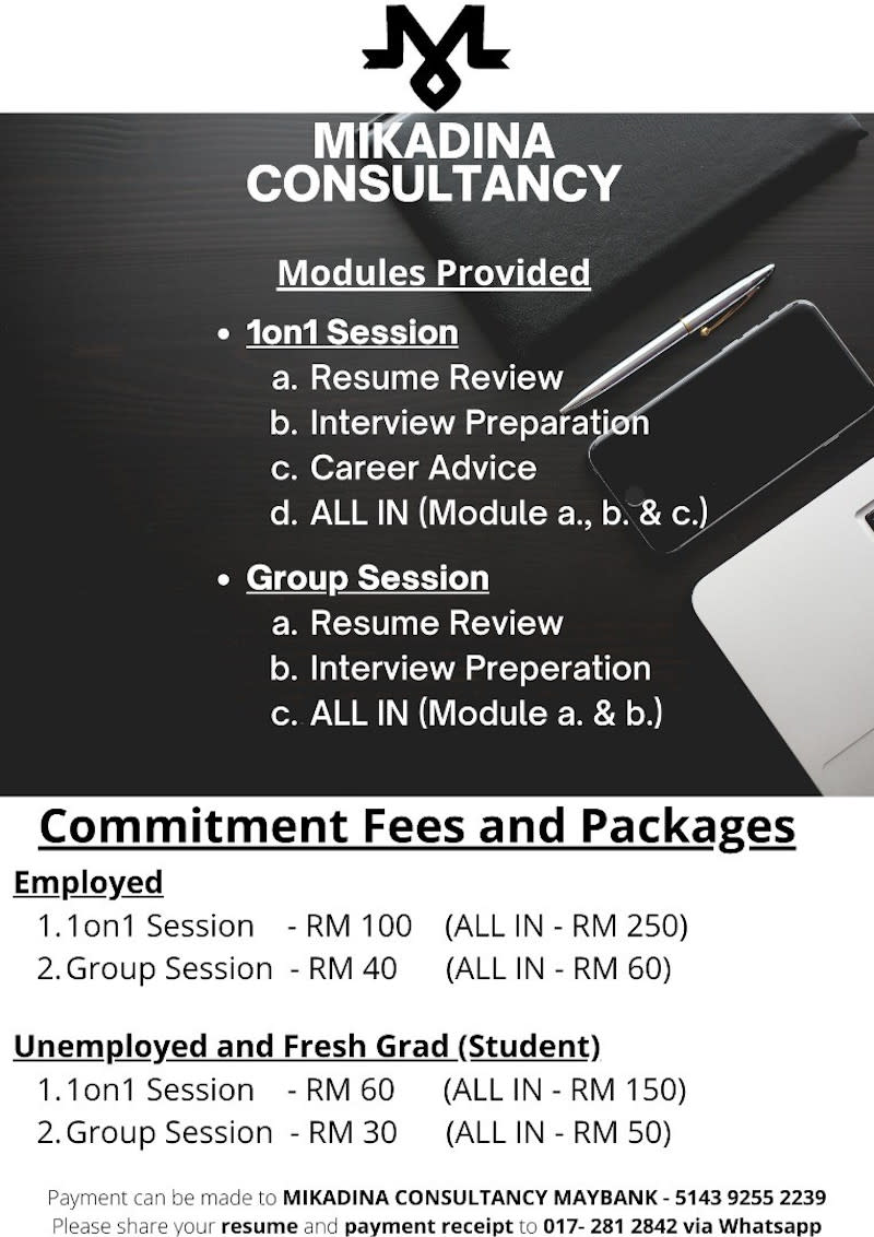 Fees for the various online classes taught by Abdul Khaliq Putra and his team members. — Picture courtesy of Abdul Khaliq Putra.