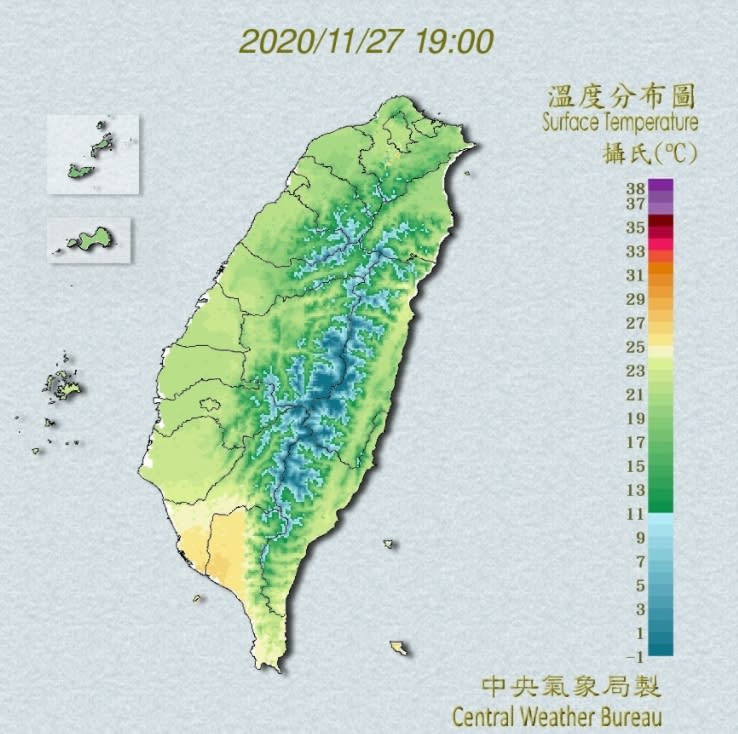 因東北季風增強全台轉涼。（圖／翻攝自中央氣象局）