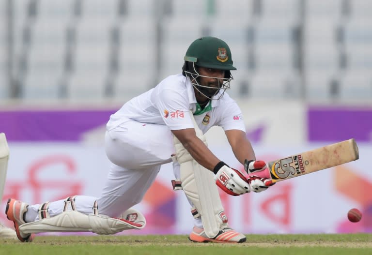 Bangladesh's Tamim Iqbal plays a shot during the first day of the second Test match between Bangladesh and England in Dhaka on October 28, 2016