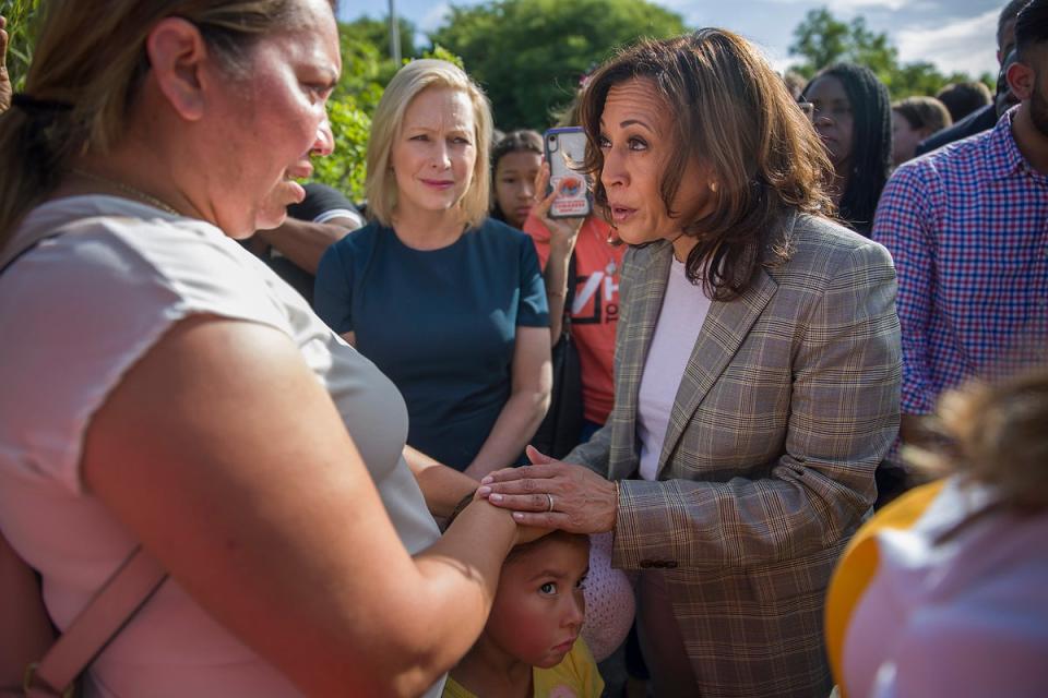 Kamala Harris with New York Senator Kirsten Gillibrand during a visit to Florida in 2019. Her party says the state's Senate race against Rick Scott is winnable. (Getty Images)