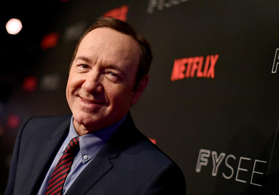 Kevin Spacey wears blue suit to Netflix red carpet event