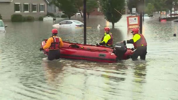PHOTO: First responders launch a boat into floodwaters in St. Louis, Mo., July 26, 2022, after heavy rains caused flash flooding. (Courtesy NewsNation )