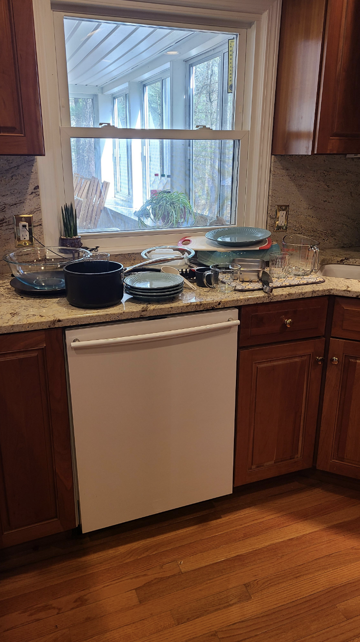 Dishes stacked on the counter