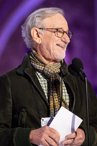 <p>Al Seib / A.M.P.A.S.</p> Steven Spielberg practices for the 2024 Oscars