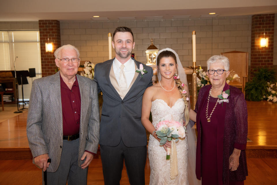 The newlyweds posing with Kleman's grandparents.&nbsp; (Photo: <a href="https://www.facebook.com/tfeltsphotos/" target="_blank">Thomas Felts Photography</a>)