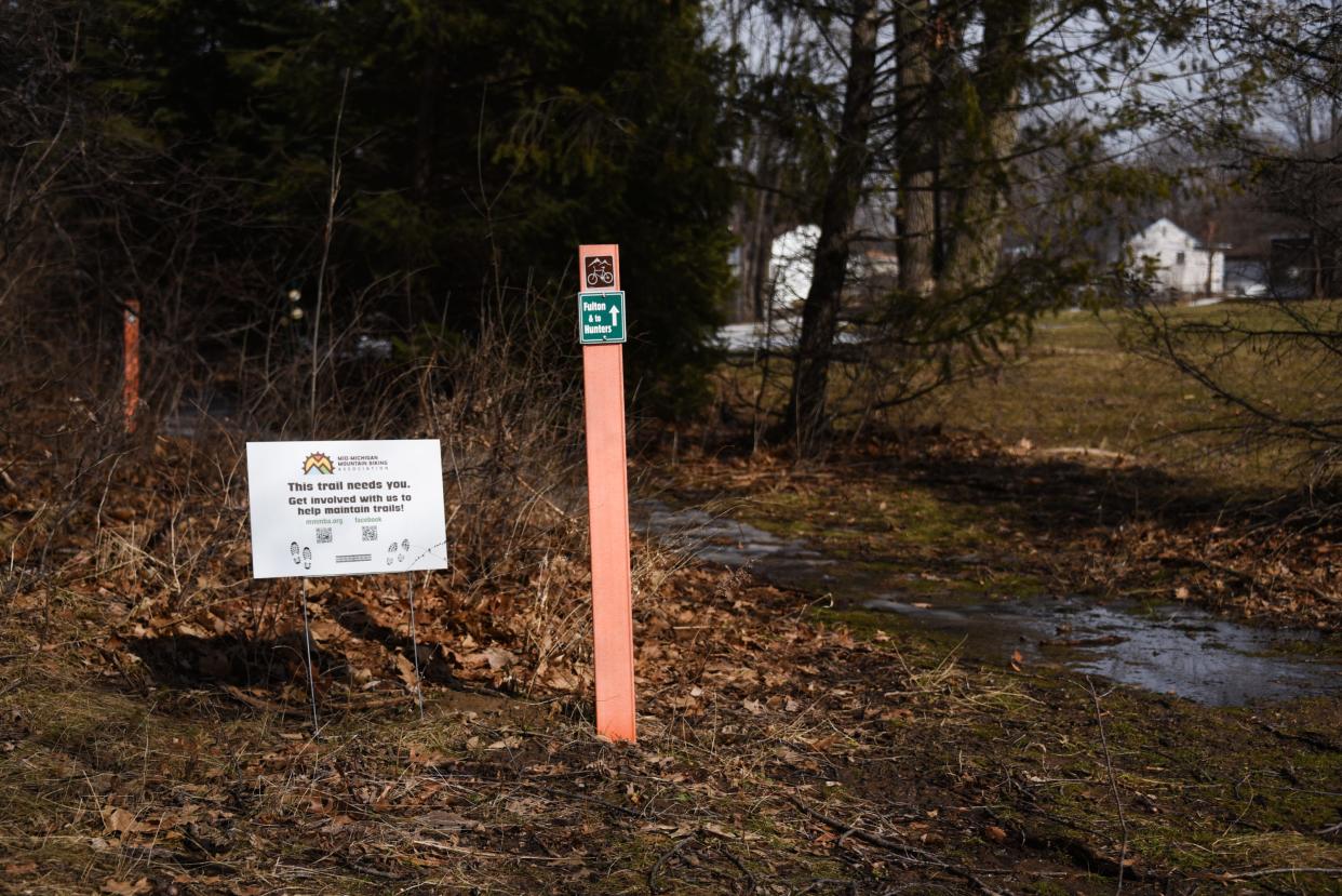 One of the trailheads at Fulton Park in Lansing, pictured Monday, Feb. 21, 2022.