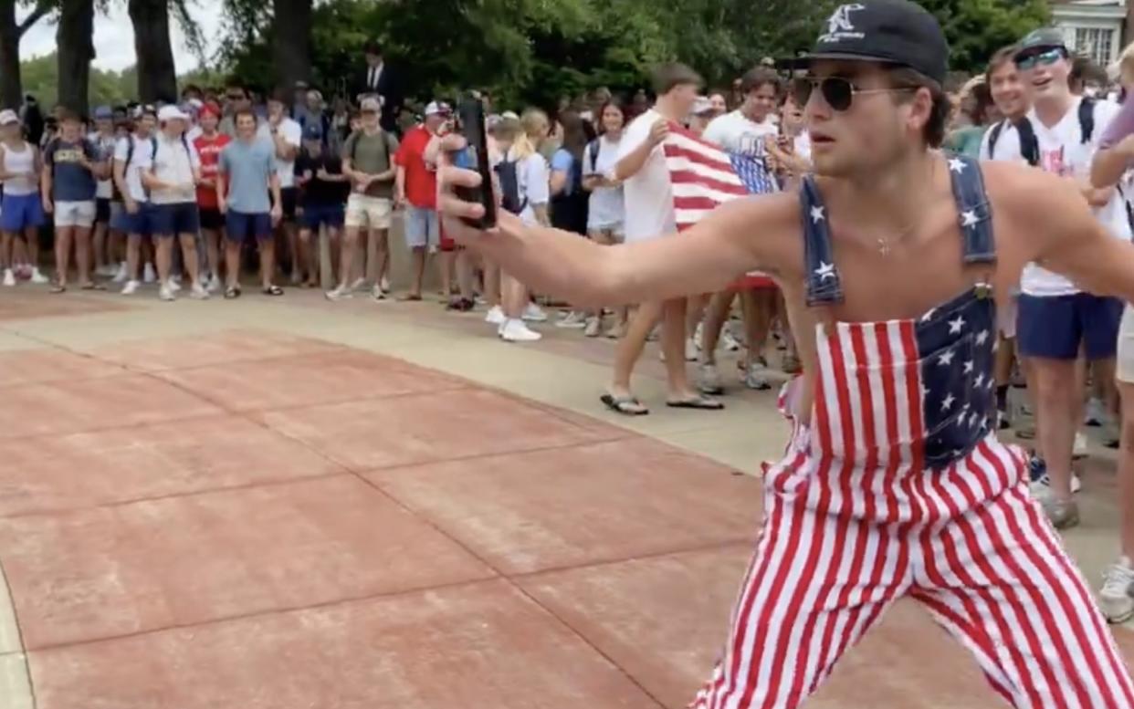 University of Mississippi students taunted a black female protester with racist monkey noises and shouts of 'Lizzo' on Thursday