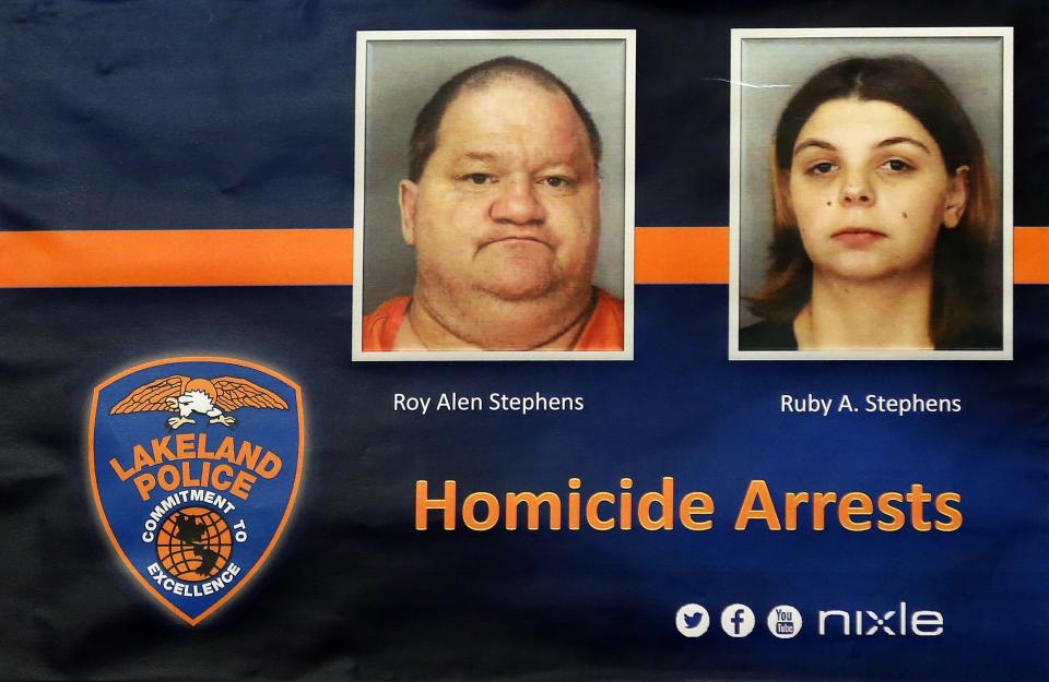 Ruby Angeline Stephens and Roy Alen Stephens, from an arrest announcement on Dec. 30, 2014. Both are serving life sentences for the starving death of their infant daughter.