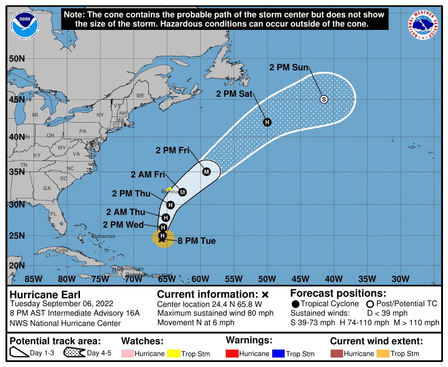 Hurricane Earl formed in the Atlantic on Tuesday, Sept. 6, 2022, the National Hurricane Center said.