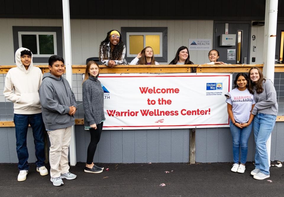 Students outside the Warrior Wellness Center at Erwin Middle School.