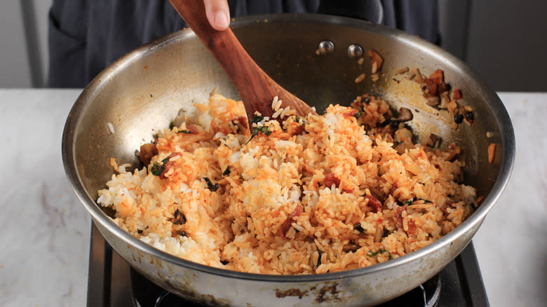 Cooking kimchi fried rice
