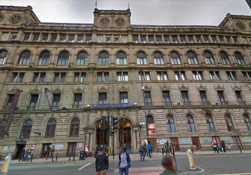 <em>The second man was found dead after the first man apparently plunged to his death from the Britannia Hotel in Portland Street (Google)</em>