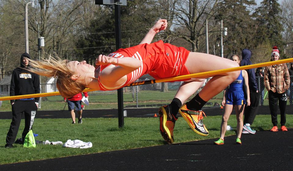 Madi Simpson of Marcellus finished first overall in the high jump at the D4 MITCA meet on Saturday.