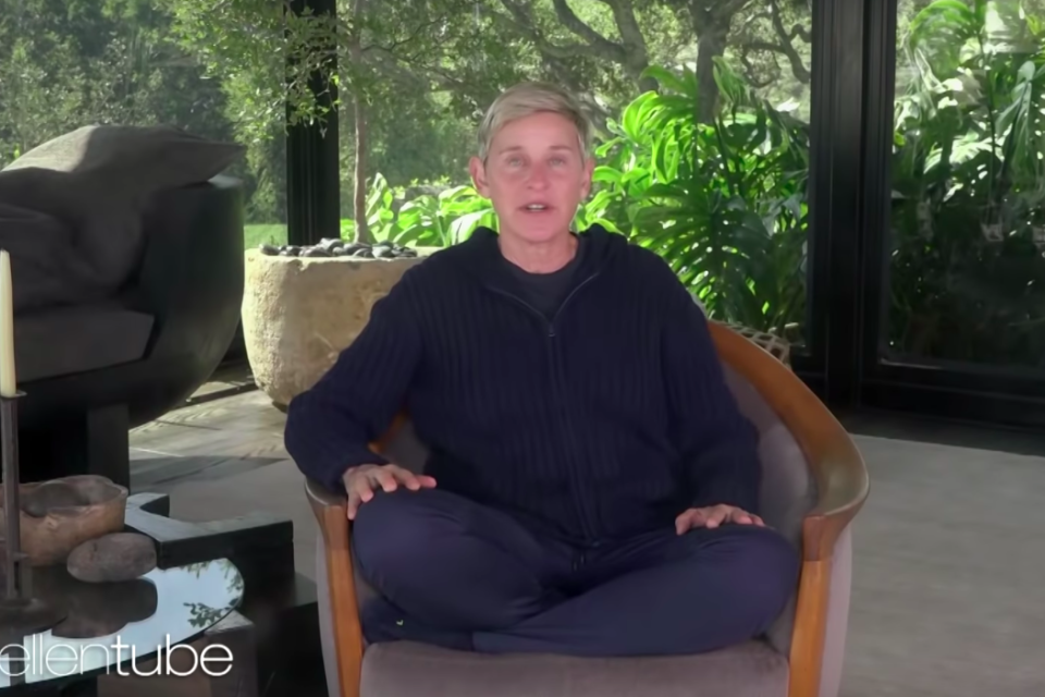 Ellen DeGeneres hosting her show in isolation (YouTube/The Ellen Show)