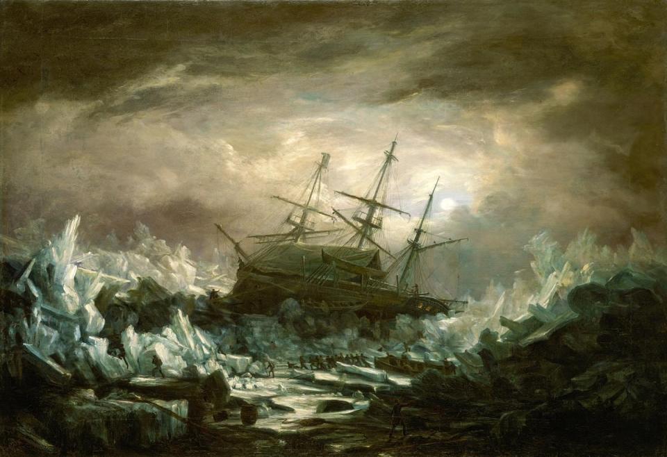 HMS Terror became trapped in the ice west of Baffin Island and stranded on an ice floe for 118 days during an Arctic voyage under the command of George Back a decade before Franklin's expedition.