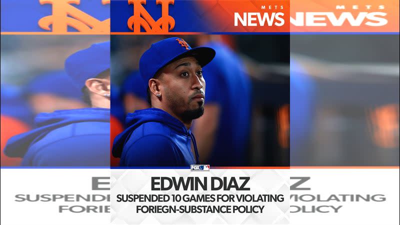 狄亞茲（Edwin Diaz）遭大聯盟處以10場禁賽。（圖／翻攝自Fox Sports官方X）