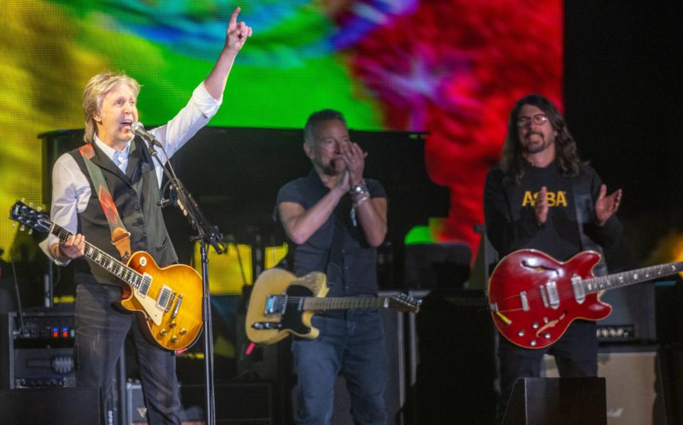 Paul McCartney shared a climactic guitar battle with Bruce Springsteen and Dave Grohl - WIREIMAGE