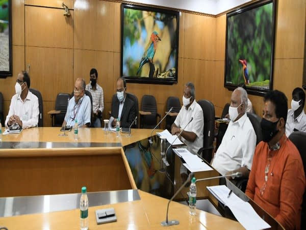 A visual from meeting of Chief Minister BS Yediyurappa with officials on Tuesday. (Photo/ANI)