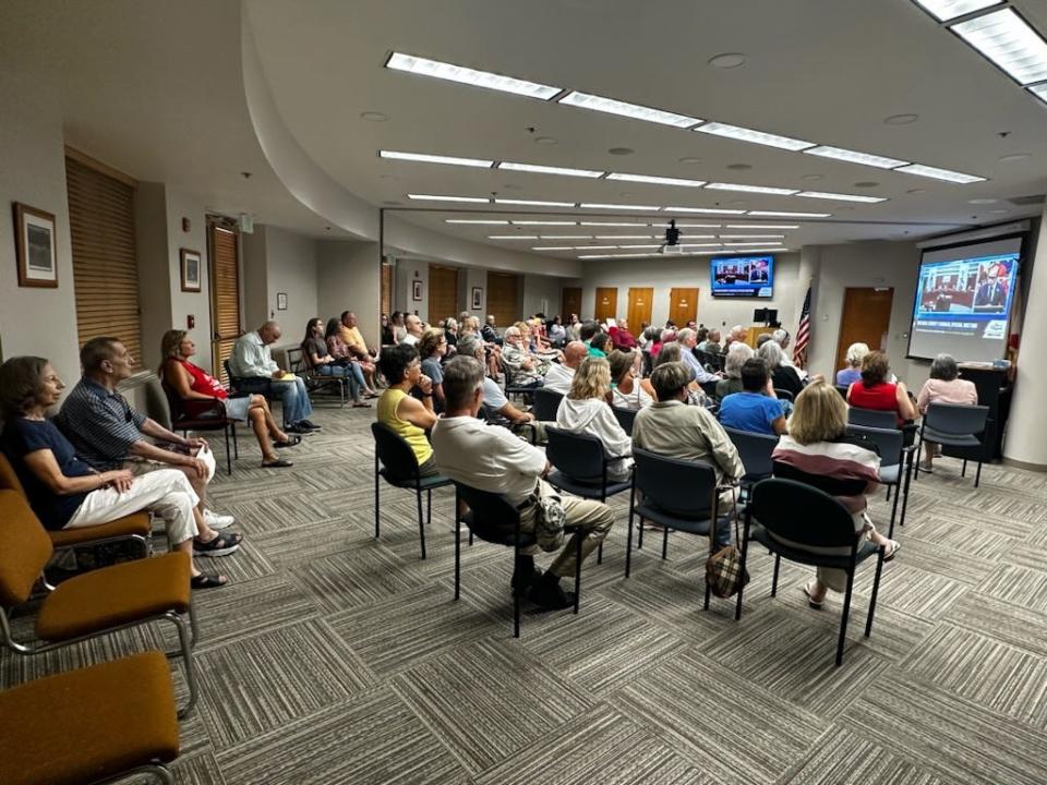 So many people showed up for Wednesday night's Volusia County Council meeting that two overflow areas had to be set up for people to watch the meeting that focused on a proposed fuel tank farm just outside Ormond Beach city limits.