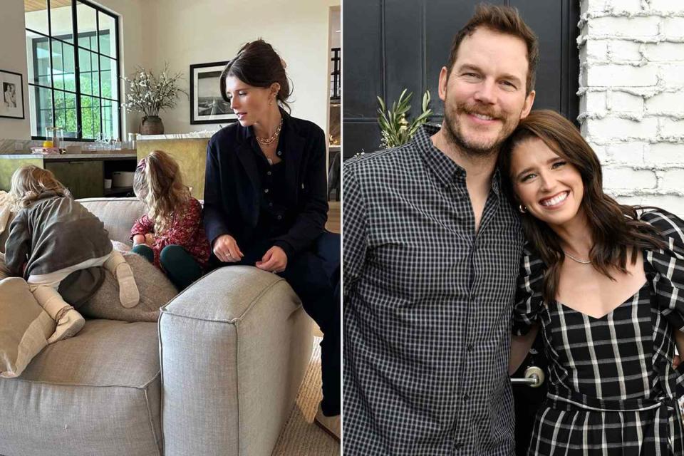 <p>Chris Pratt/Instagram; Michael Kovac/Getty </p> Katherine Schwarzenegger Pratt with daughters Eloise and Lyla