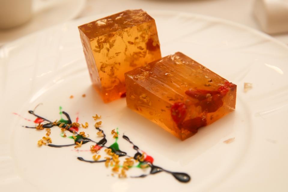 Cool, fragrant osmanthus flower jelly will refresh the palate after that great feast.