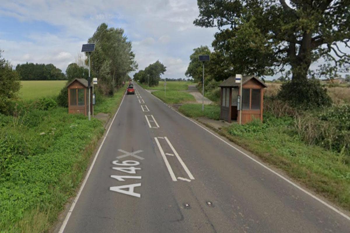 A car and a motorbike have crashed near Beccles <i>(Image: Google)</i>