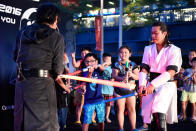 Children taking part in the lightsaber workshop conducted by Fightsaber. (Photo: Bryan Huang/Yahoo Singapore)