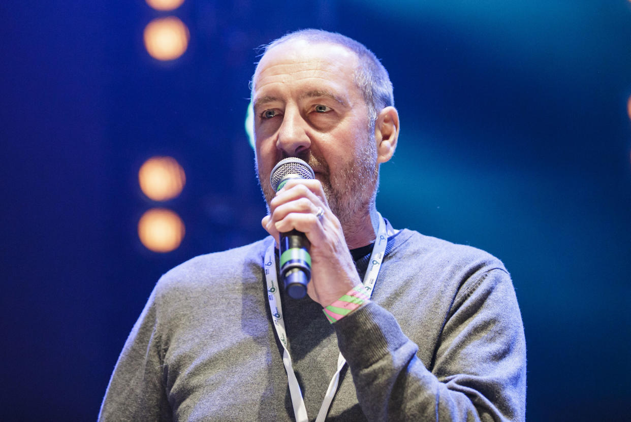 BRISTOL, ENGLAND - FEBRUARY 13:  BBC 6 Music presenter Marc Riley comperes on the second day of the BBC 6 Music Festival at Colston Hall on February 13, 2016 in Bristol, England. (Photo by Adam Gasson/Redferns)