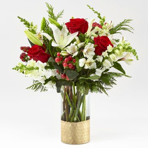 9) Mistletoe Rose and Lily Bouquet