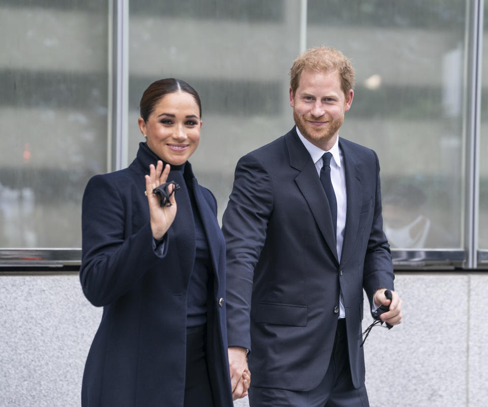 The Duke and Duchess of Sussex, Prince Harry and Meghan visit One World Observatory on 102nd floor of Freedom Tower of World Trade Center. (LightRocket via Getty Images)