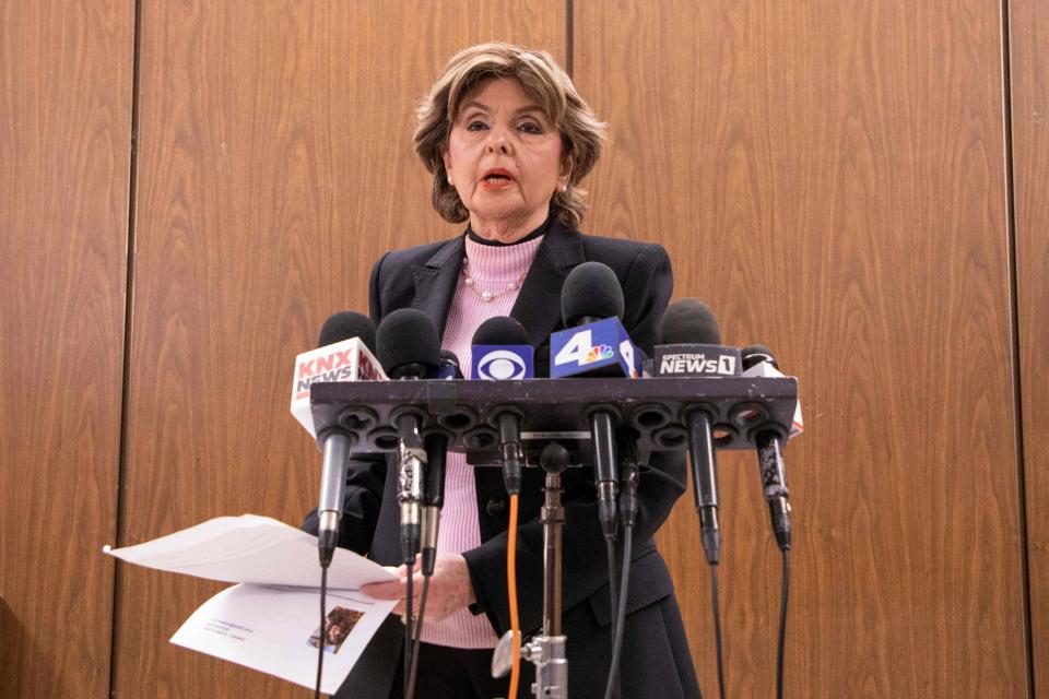 Attornery Gloria Allred converses with reporters after Harvey Weinstein is found guilty of three counts of sexual assault in a trial in Los Angeles, California, USA, 19 December 2022.