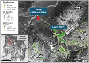 Location Map of the Camp Creek Target and Copper Geochemistry.