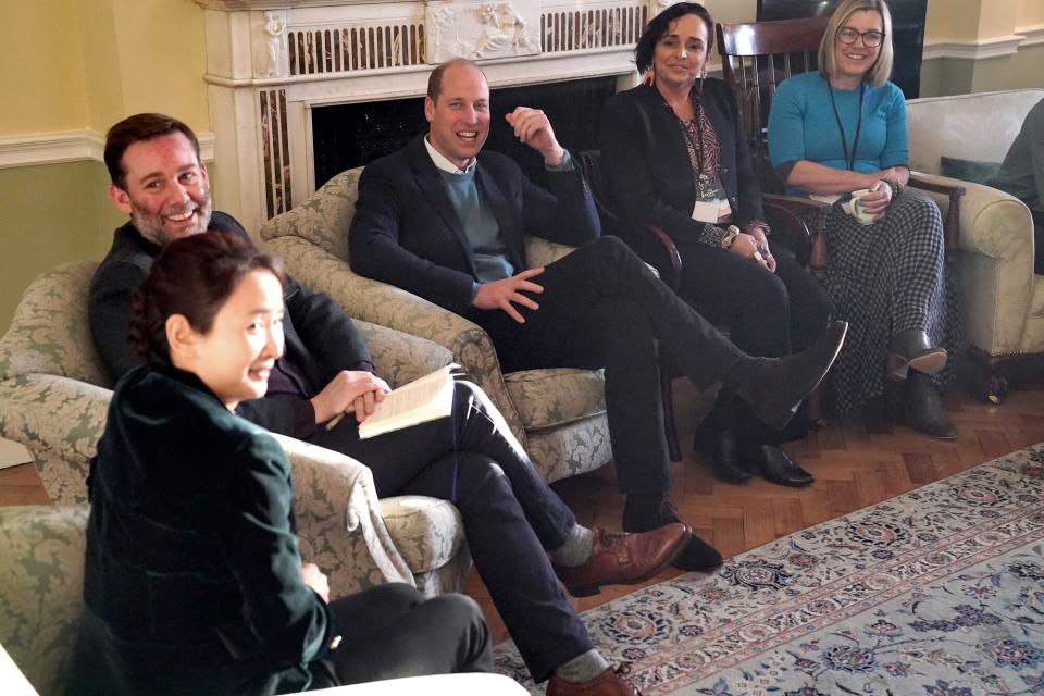 Prince William, Prince of Wales (C) takes part in break out session with Earthshot Prize 2022 finalists, as he joins them at the Earthshot Prize Fellowship Retreat in Windsor on January 26, 2023 in Windsor, England. The event is a vital part of the new Earthshot Prize Fellowship Programme, a unique, 9-month accelerator designed to help Earthshot Prize Finalists grow their solutions by unlocking new routes to market, finance, and major partnerships.