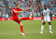 <p>Dries Mertens got Belgium on their way with a sumptuous volley. (REUTERS/Francois Lenoir) </p>