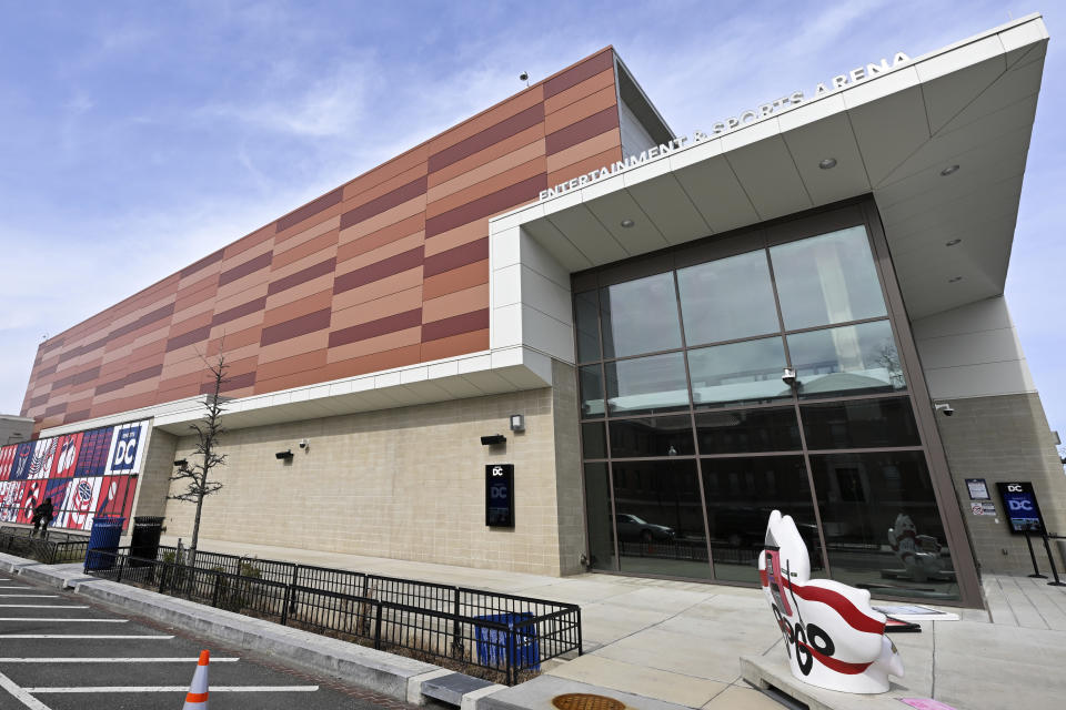 An exterior view of the Entertainment and Sports Arena is seen, Friday, March 1, 2024, in Washington. The proposed move of the Capitals and Wizards sports teams to nearby Virginia has stoked concern in a pair of fragile Washington neighborhoods. (AP Photo/Terrance Williams)