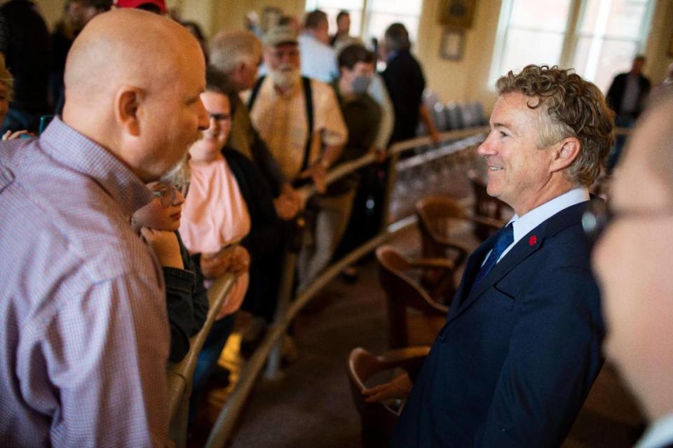 Sen. Rand Paul speaks and answers questions from the public during an event at the Lincoln County Judicial Center in Stanford, Ky., Wednesday, May 5, 2021. Sen. Paul has confirmed that he is running for re-election.