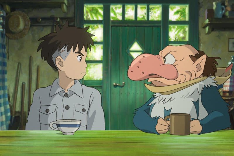 The heron man (R) reveals himself to Mahito (L). Photo courtesy of GKIDS and Studio Ghibli