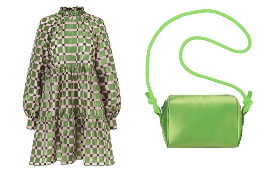 dress and green bag