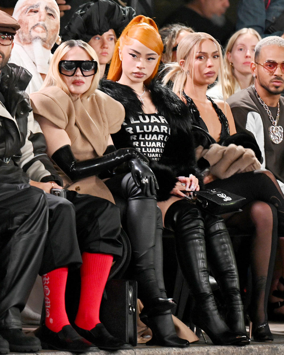 NEW YORK, NEW YORK - SEPTEMBER 10: (L-R) Madonna, Ice Spice, and Bad Gyal attend American Express® Gold Presents LUAR NYFW SS25 on September 10, 2024 in New York City. (Photo by Bryan Bedder/Getty Images for American Express® Gold x LUAR)