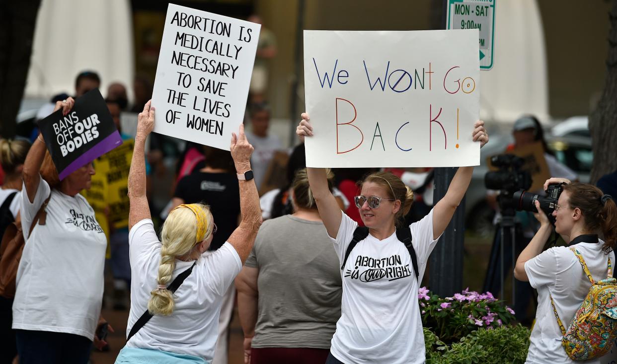 About 200 people marched from Selby Five Points Park to the Judge Lynn N. Silvertooth Judicial Center, in downtown Sarasota, on June 24, after the U.S. Supreme Court reversed its 1973 Roe v. Wade decision, which established a constitutional right to abortion.