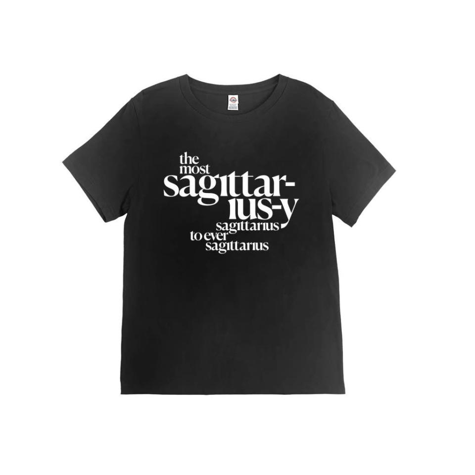 <p><a href="https://shop.cosmopolitan.com/sagittarius-t-shirt.html" rel="nofollow noopener" target="_blank" data-ylk="slk:Shop Now;elm:context_link;itc:0;sec:content-canvas" class="link ">Shop Now</a></p><p>The Most Sagittarius-y Sagittarius T-Shirt in Black</p><p>cosmopolitan.com</p><p>$25.00</p>