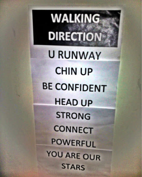 Fashion writer Mary Alice Stephenson shared this snap of models directions at the BCGB Max Azria show.<br><br>"Hey you gorgeous @seventeenmag girls! I'm backstage @BCBGMAXAZRIA saw this & thought of YOU! #wordstoliveby #nyfw"