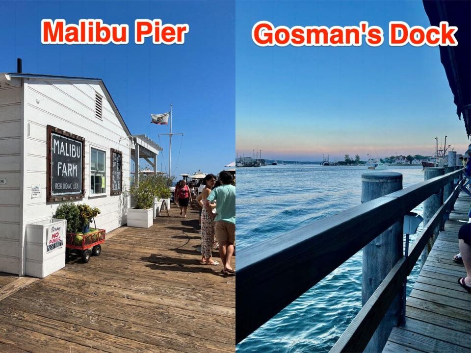 malibu pier left and gosman's dock in montauk right