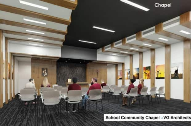 An artist's rendering of what the chapel at the new Catholic Central Secondary School will look like.