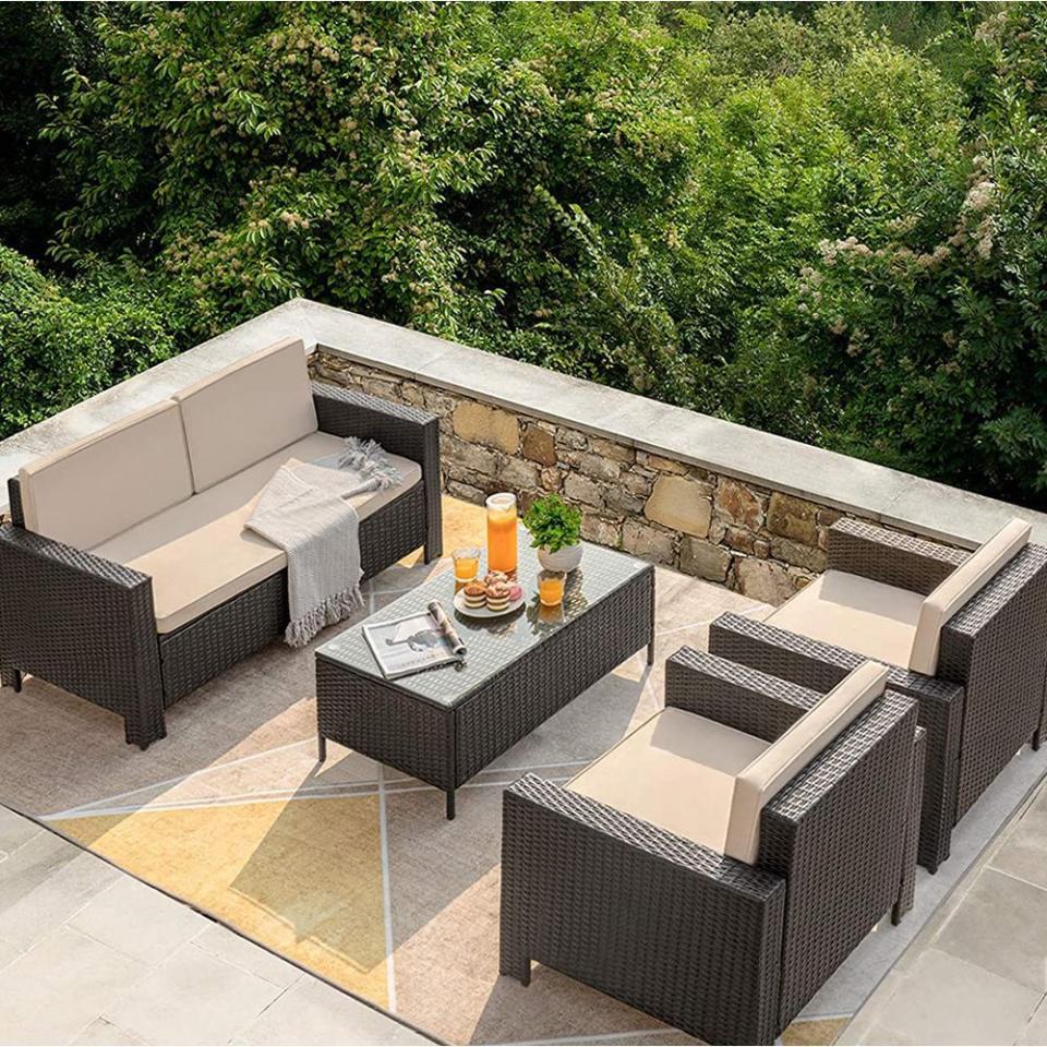 7) Flamaker 4-Piece Rattan Patio Furniture Set