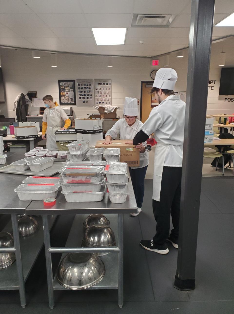 Careerline Tech Center students prepare Thanksgiving food baskets to be distributed in November 2021.