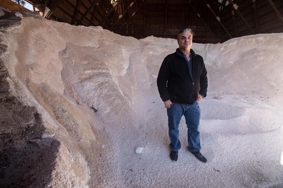 Vinny Daddona, General Foreman of the Briarcliff DPW, says that with almost no snowfall this year, they have used just a fraction of the 900 tons of salt that they have stored. He says that his men miss the overtime they see each winter due.to working during snowstorms, but after 35 years, he doesnÕt miss working the extra hours. 