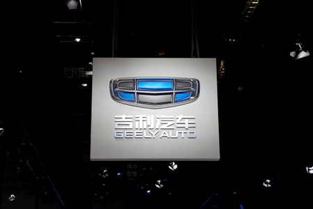 FILE PHOTO: The logo of Chinese carmaker Geely Auto is pictured at the second media day for the Shanghai auto show in Shanghai